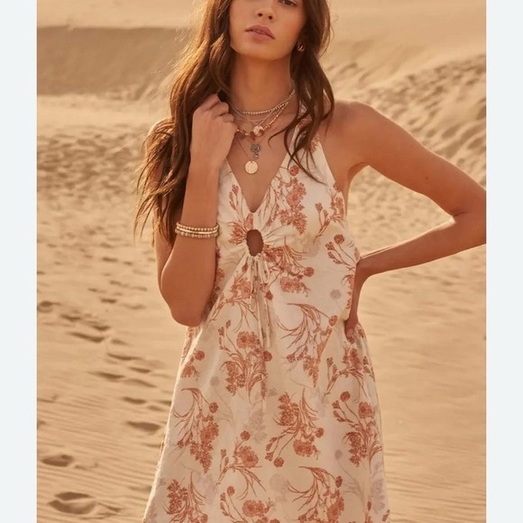 Promisa Wild Flowers Halter Mini Dress Cutout Tie Front Cotton Rayon Boho Y2K M‎ - Picture 2 of 15